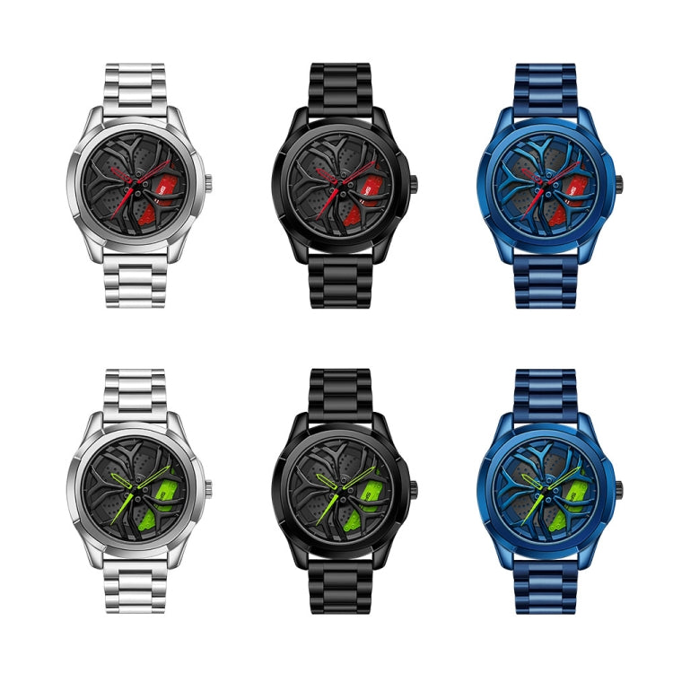SANDA P1065 Wheel Series Casual Steel Band Quartz Watch For Men, For Men Black Green, For Men Silver Green, For Men Blue Red, For Men Black Red, For Men Silver Red, For Men Blue Green