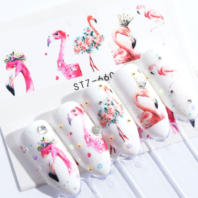 5 PCS Flamingo Nail Stickers Water Decals Cute Animals Rabbit Owl Wraps Flora Watermark Adhesive Decoration Manicure, STZ659, STZ660, STZ661, STZ662, STZ663, STZ664, STZ665, STZ666, STZ667, STZ668, STZ669, STZ670, STZ671, STZ672, STZ673