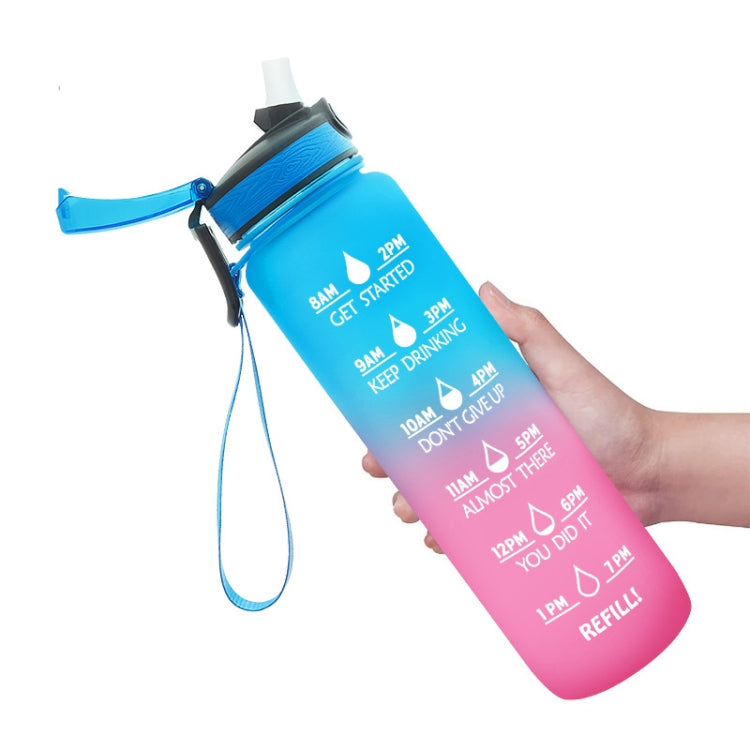 1L Tritan Plastic Gradient Color Cup Outdoor Large Capacity Sports Kettle, Yellow Blue Purple, Purple Orange, Blue Pink, Orange Blue