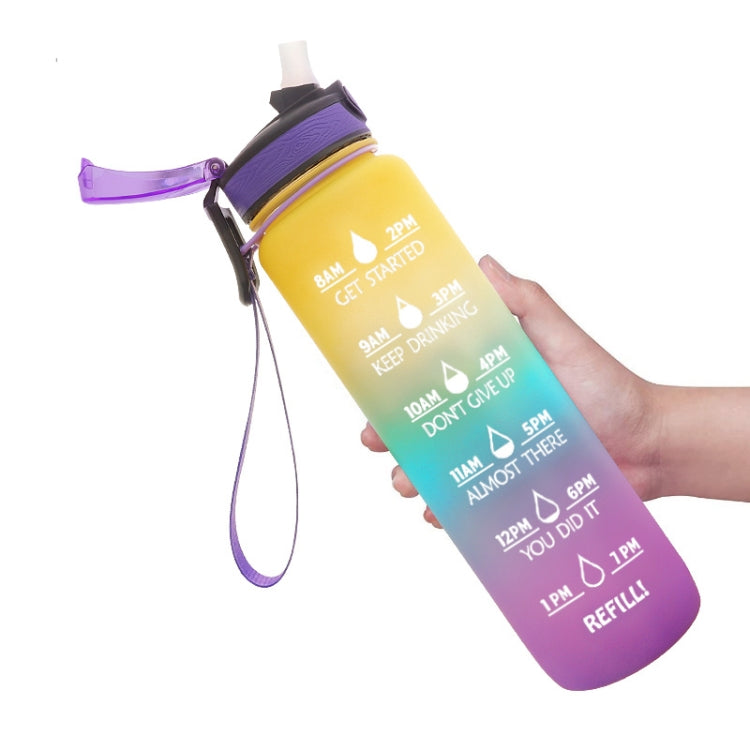 1L Tritan Plastic Gradient Color Cup Outdoor Large Capacity Sports Kettle, Yellow Blue Purple, Purple Orange, Blue Pink, Orange Blue