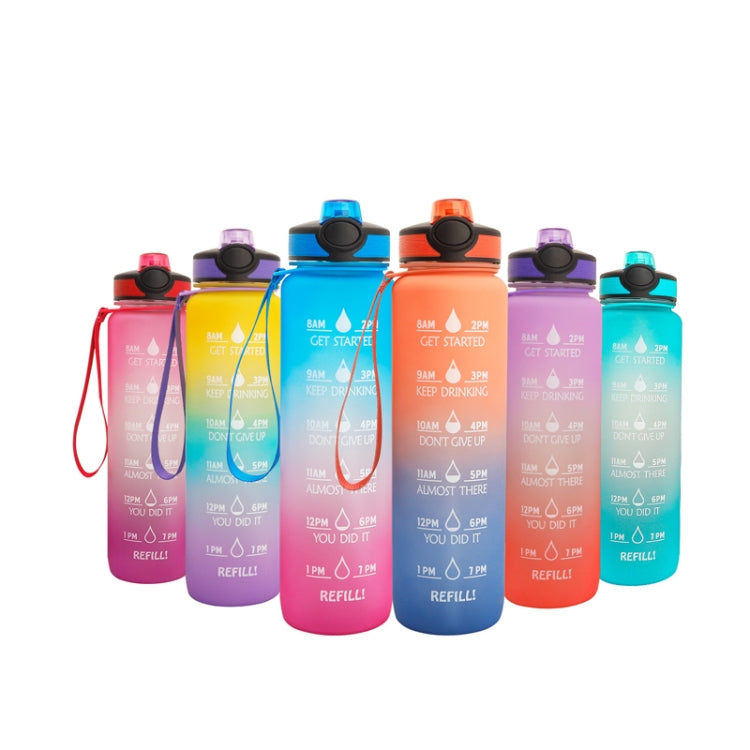1L Tritan Plastic Gradient Color Cup Outdoor Large Capacity Sports Kettle, Yellow Blue Purple, Purple Orange, Blue Pink, Orange Blue