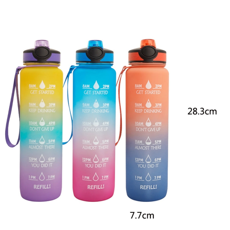 1L Tritan Plastic Gradient Color Cup Outdoor Large Capacity Sports Kettle, Yellow Blue Purple, Purple Orange, Blue Pink, Orange Blue