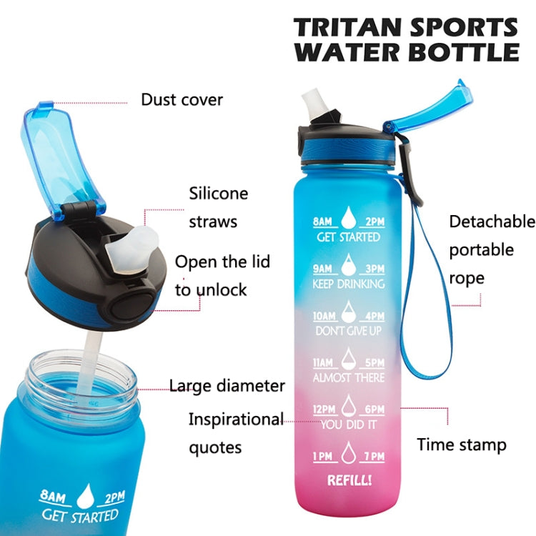 1L Tritan Plastic Gradient Color Cup Outdoor Large Capacity Sports Kettle, Yellow Blue Purple, Purple Orange, Blue Pink, Orange Blue