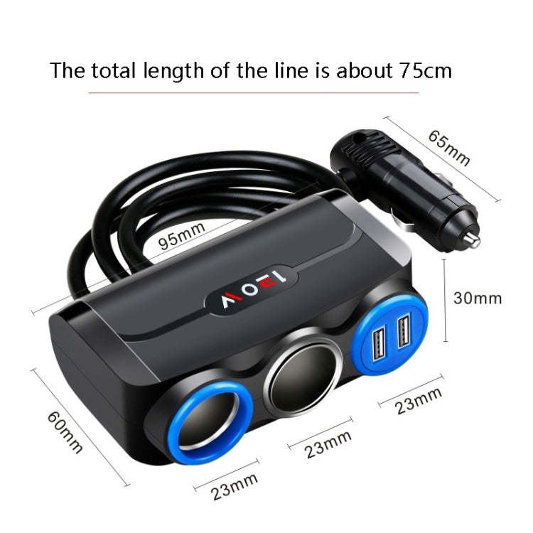Car Cigarette Lighter Multi-Function Mobile Phone Charging USB Car Charge 12/24V Adapter Plug, Black Red