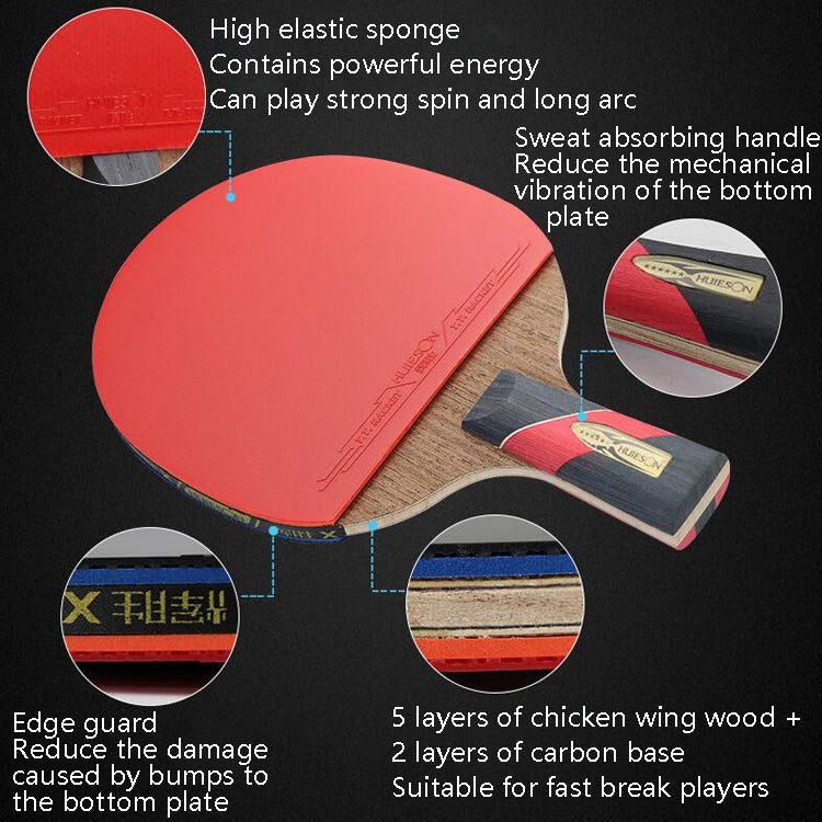 HUIESON HS-LX Six Star 5-Layer Chicken Wing Tip + 2 Layer Carbon Double Side Continuous Table Tennis Single Racket, HUIESON HS-LX(Pen Hold Grip Racket), HUIESON HS-LX(Hand-shake Grip Racket)
