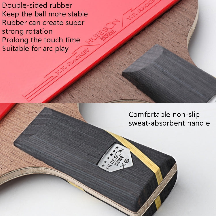 HUIESON Six Star 5-Layer Chicken Wing Tip + 2 Layer Carbon Double Side Continuous Table Tennis Racket, A Pair, Hand-shake Grip Racket, Pen Hold Grip Racket, Mixed