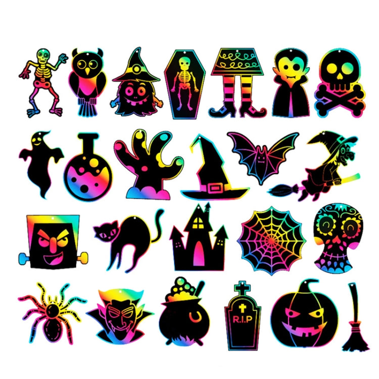 GG-24 Children Colorful Halloween Scratch Painting Set DIY Funny Ornaments Holiday Scratch Painting Paper, 24 PCS / Set