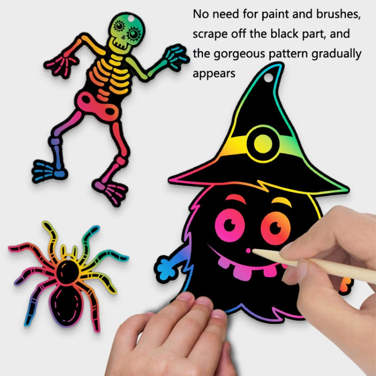GG-24 Children Colorful Halloween Scratch Painting Set DIY Funny Ornaments Holiday Scratch Painting Paper, 24 PCS / Set