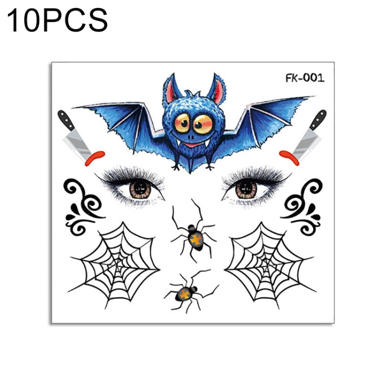 10 PCS Water Transfer Stickers Children Cartoon Halloween Funny Tattoo Stickers Horror Decoration Face Stickers, FK-001, FK-002, FK-003, FK-004, FK-005, FK-006, FK-007, FK-008, FK-009, FK-010, FK-011, FK-012