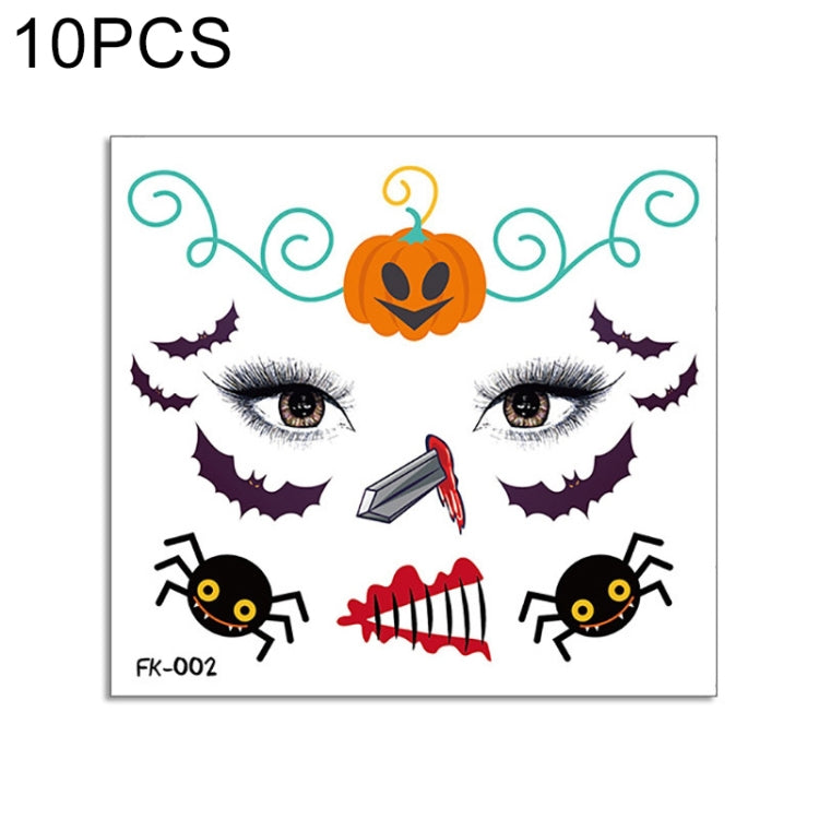 10 PCS Water Transfer Stickers Children Cartoon Halloween Funny Tattoo Stickers Horror Decoration Face Stickers, FK-001, FK-002, FK-003, FK-004, FK-005, FK-006, FK-007, FK-008, FK-009, FK-010, FK-011, FK-012