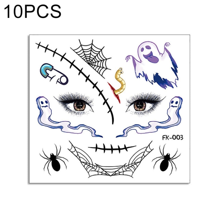 10 PCS Water Transfer Stickers Children Cartoon Halloween Funny Tattoo Stickers Horror Decoration Face Stickers, FK-001, FK-002, FK-003, FK-004, FK-005, FK-006, FK-007, FK-008, FK-009, FK-010, FK-011, FK-012