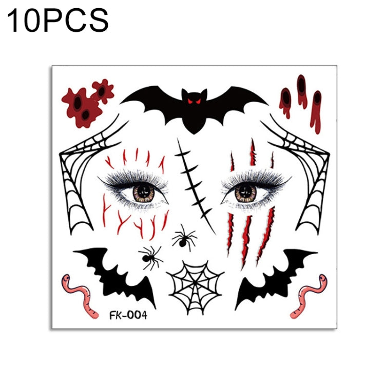 10 PCS Water Transfer Stickers Children Cartoon Halloween Funny Tattoo Stickers Horror Decoration Face Stickers, FK-001, FK-002, FK-003, FK-004, FK-005, FK-006, FK-007, FK-008, FK-009, FK-010, FK-011, FK-012