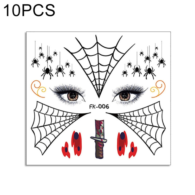 10 PCS Water Transfer Stickers Children Cartoon Halloween Funny Tattoo Stickers Horror Decoration Face Stickers, FK-001, FK-002, FK-003, FK-004, FK-005, FK-006, FK-007, FK-008, FK-009, FK-010, FK-011, FK-012