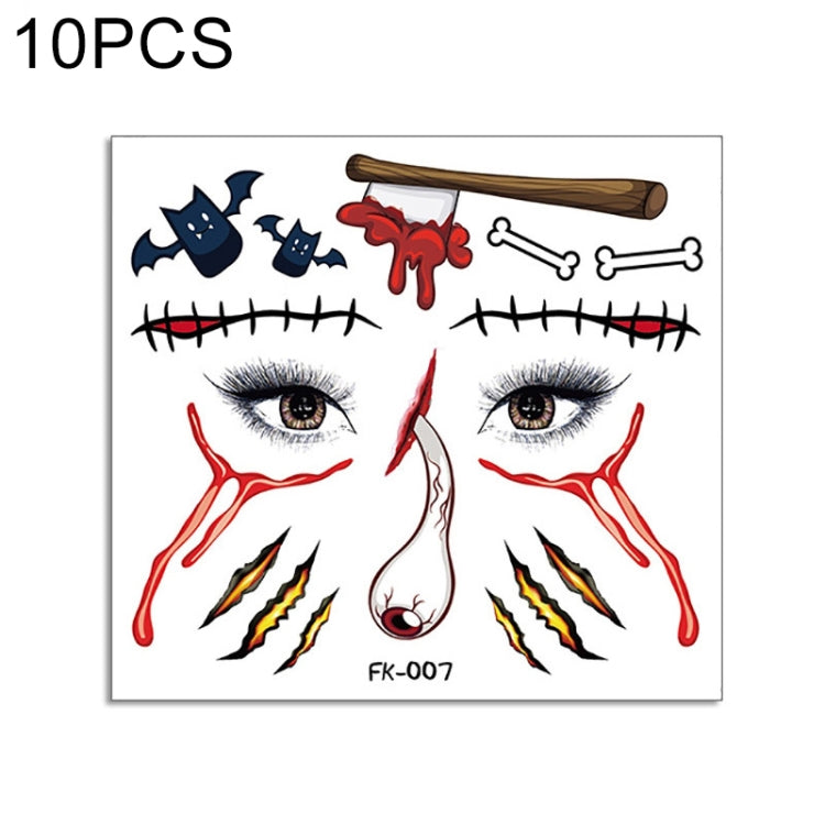 10 PCS Water Transfer Stickers Children Cartoon Halloween Funny Tattoo Stickers Horror Decoration Face Stickers, FK-001, FK-002, FK-003, FK-004, FK-005, FK-006, FK-007, FK-008, FK-009, FK-010, FK-011, FK-012