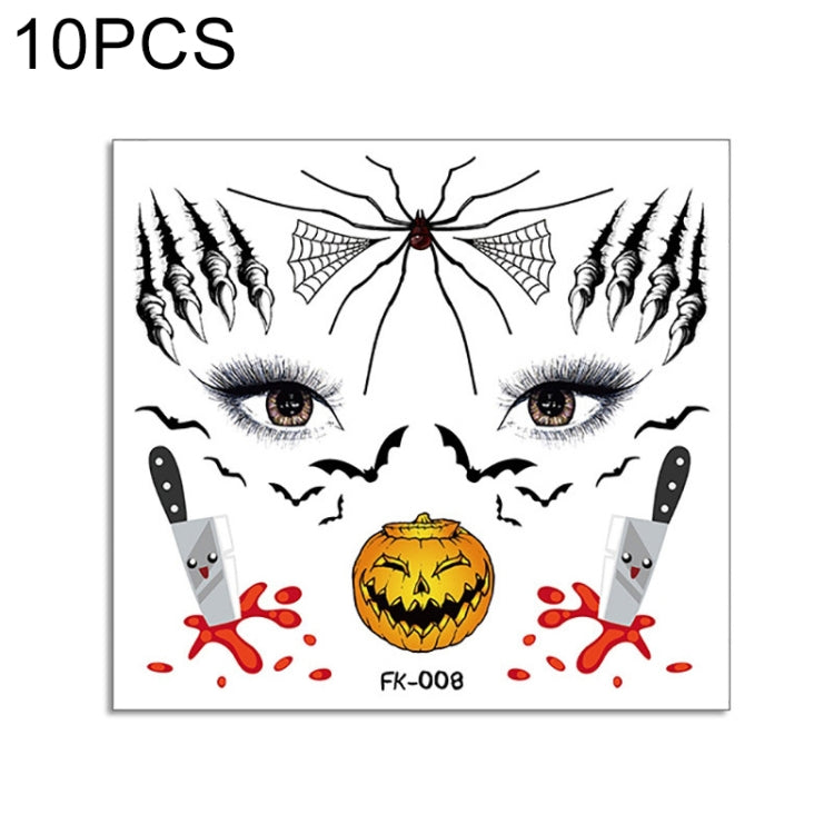 10 PCS Water Transfer Stickers Children Cartoon Halloween Funny Tattoo Stickers Horror Decoration Face Stickers, FK-001, FK-002, FK-003, FK-004, FK-005, FK-006, FK-007, FK-008, FK-009, FK-010, FK-011, FK-012