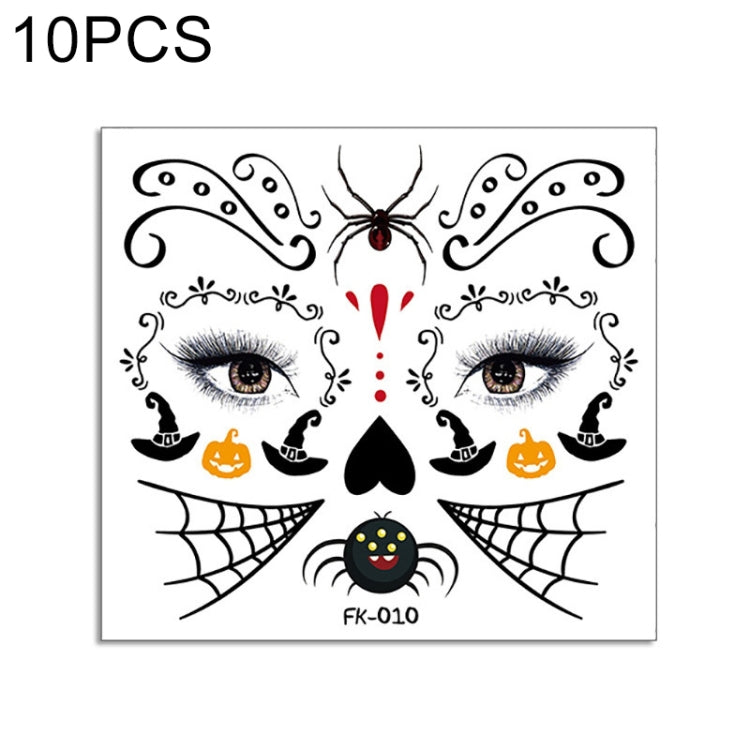 10 PCS Water Transfer Stickers Children Cartoon Halloween Funny Tattoo Stickers Horror Decoration Face Stickers, FK-001, FK-002, FK-003, FK-004, FK-005, FK-006, FK-007, FK-008, FK-009, FK-010, FK-011, FK-012