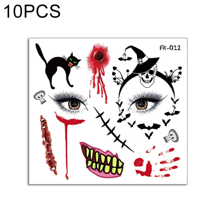 10 PCS Water Transfer Stickers Children Cartoon Halloween Funny Tattoo Stickers Horror Decoration Face Stickers, FK-001, FK-002, FK-003, FK-004, FK-005, FK-006, FK-007, FK-008, FK-009, FK-010, FK-011, FK-012