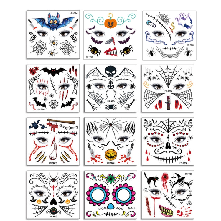 10 PCS Water Transfer Stickers Children Cartoon Halloween Funny Tattoo Stickers Horror Decoration Face Stickers, FK-001, FK-002, FK-003, FK-004, FK-005, FK-006, FK-007, FK-008, FK-009, FK-010, FK-011, FK-012