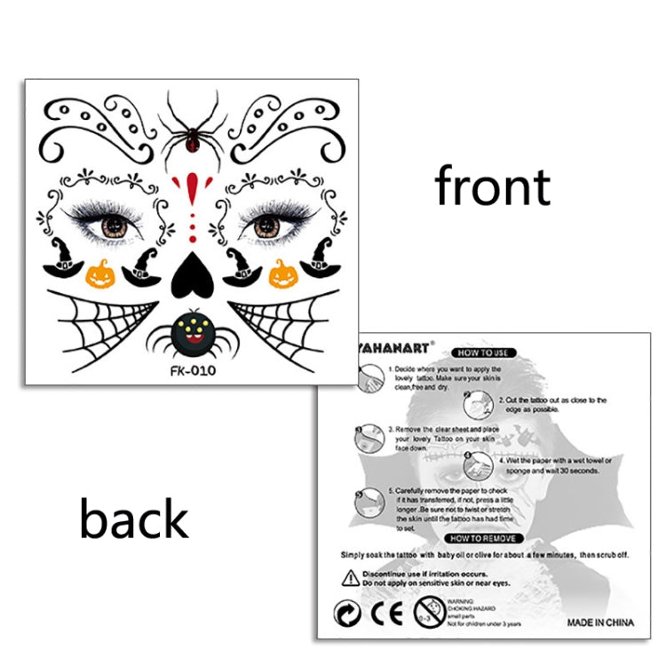 10 PCS Water Transfer Stickers Children Cartoon Halloween Funny Tattoo Stickers Horror Decoration Face Stickers, FK-001, FK-002, FK-003, FK-004, FK-005, FK-006, FK-007, FK-008, FK-009, FK-010, FK-011, FK-012