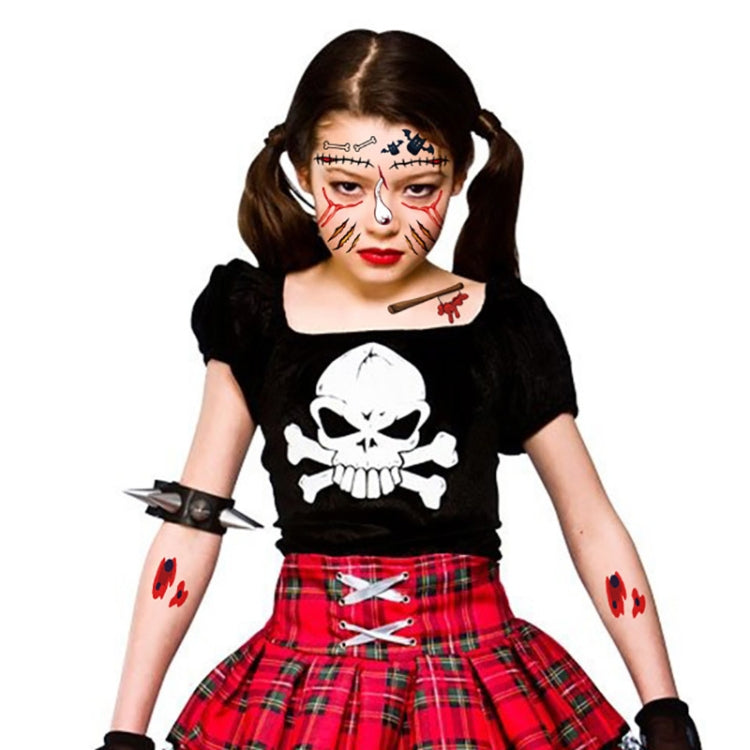 10 PCS Water Transfer Stickers Children Cartoon Halloween Funny Tattoo Stickers Horror Decoration Face Stickers, FK-001, FK-002, FK-003, FK-004, FK-005, FK-006, FK-007, FK-008, FK-009, FK-010, FK-011, FK-012