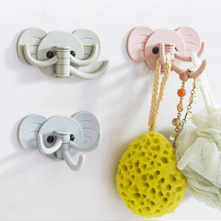 10 PCS Elephant Seamless Hook Three-Hooks Nail-Free Door Rear Hook, Blue, Pink, Green