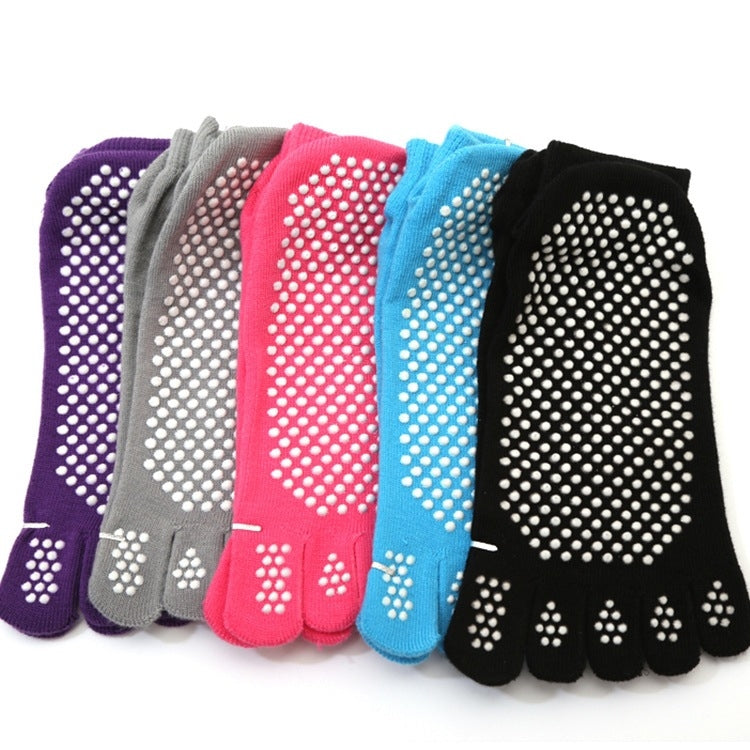 1 Pair Four Seasons Cotton Five-Toed Yoga Socks Silicone Non-Slip Five-Toed Socks, Black, Grey, Purple, Blue, Rose Red