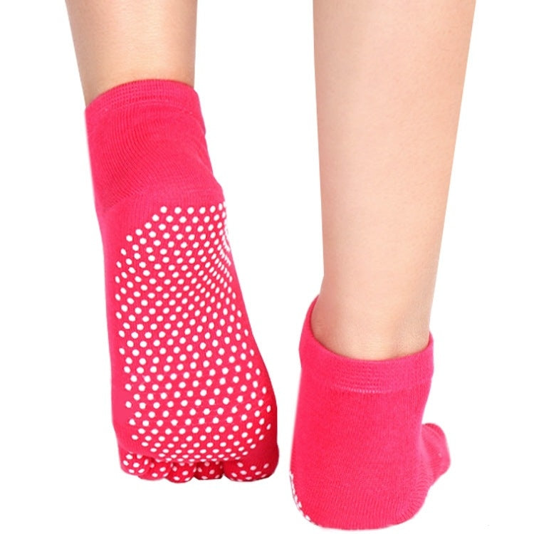 1 Pair Four Seasons Cotton Five-Toed Yoga Socks Silicone Non-Slip Five-Toed Socks, Black, Grey, Purple, Blue, Rose Red