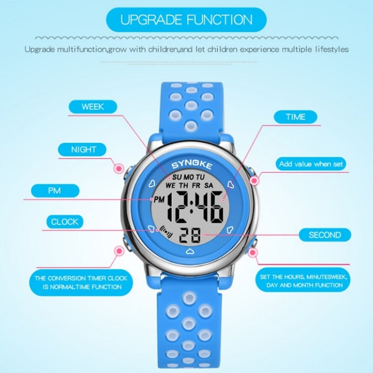 SYNOKE 9112 Waterproof Alarm Luminous Large Screen Colorful Children Digital Watch, Tow-color Black, Two-color Blue, Two-color Rose Red, Two-color Purple