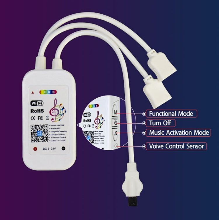 SKS-WF-04 1 to 2 WiFi Smart Voice Light Strip Controller, 24 Keys, 40 Keys