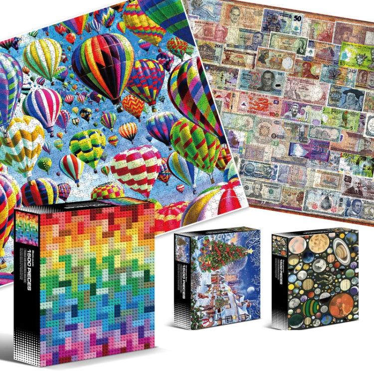 1500 Pieces Irregular Plane Paper Puzzle Jigsaw Toy 80x60cm, Planet Astronaut, Blocks, Christmas Town, Bird House, Skull Doll, Hot Air Balloon