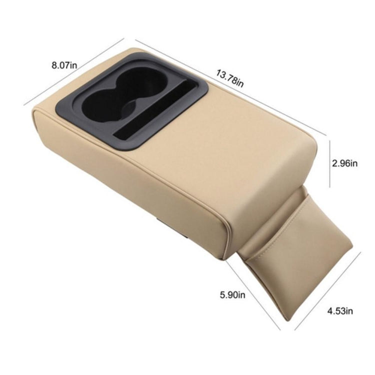 Car Armrest Box Increased Support With Rear Seat Water Cup Holder, Beige, Black, Brown
