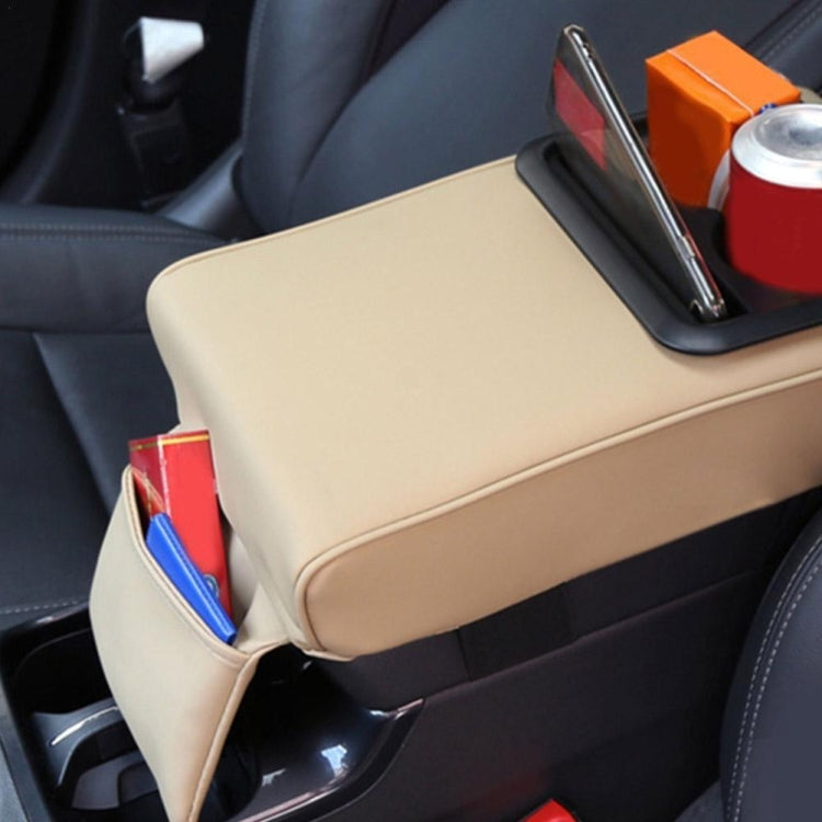 Car Armrest Box Increased Support With Rear Seat Water Cup Holder, Beige, Black, Brown