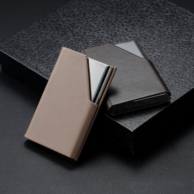 Men Leather Stainless Steel Business Card Clamp, Black, Brown, Grey, Apricot