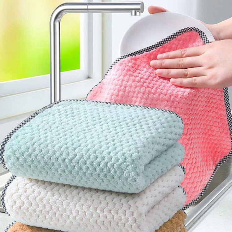 4pcs Hand Towel Hangable Dishcloth Kitchen Rag Non-Stick Oil Absorbent Towel