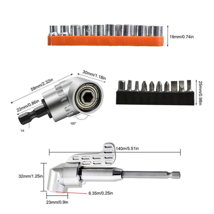 22 PCS / Set Screwdriver Corner Universal Soft Shaft Hex Handle Batch Combination Tool, 22 PCS / Set Shaft Hex