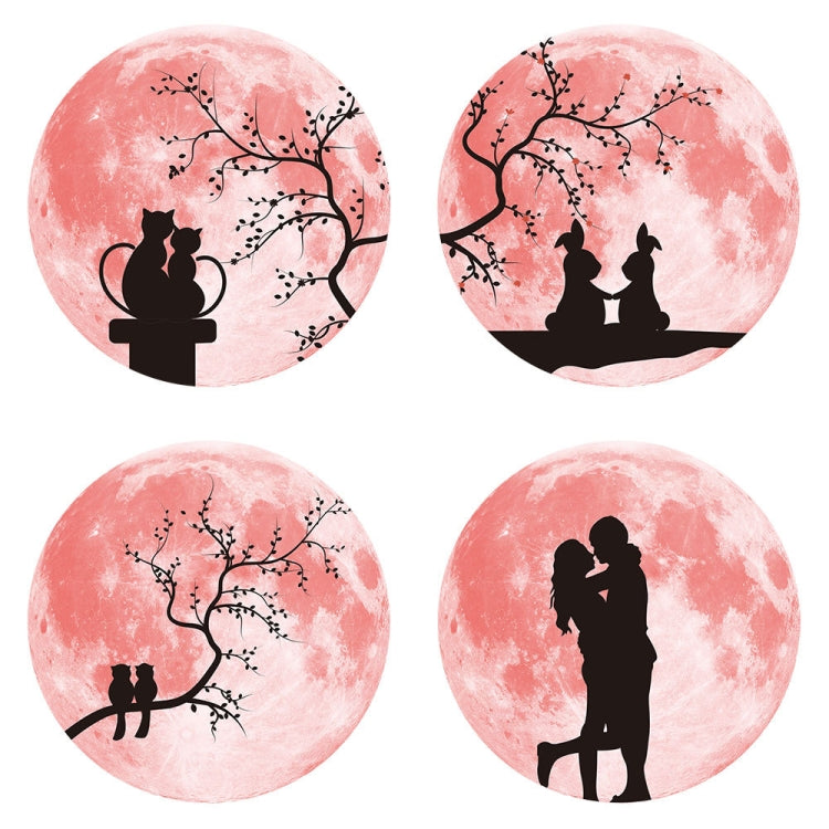30cm Pink Couple Fluorescent Moon Wall Sticker, Couple Cat, Couple Bird, Couple Rabbit, Kissing Couple