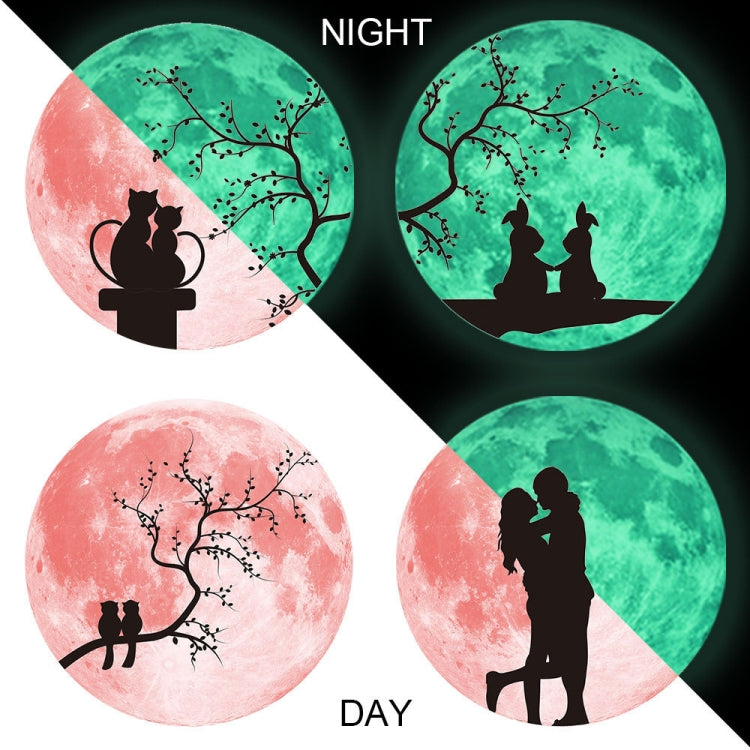 30cm Pink Couple Fluorescent Moon Wall Sticker, Couple Cat, Couple Bird, Couple Rabbit, Kissing Couple