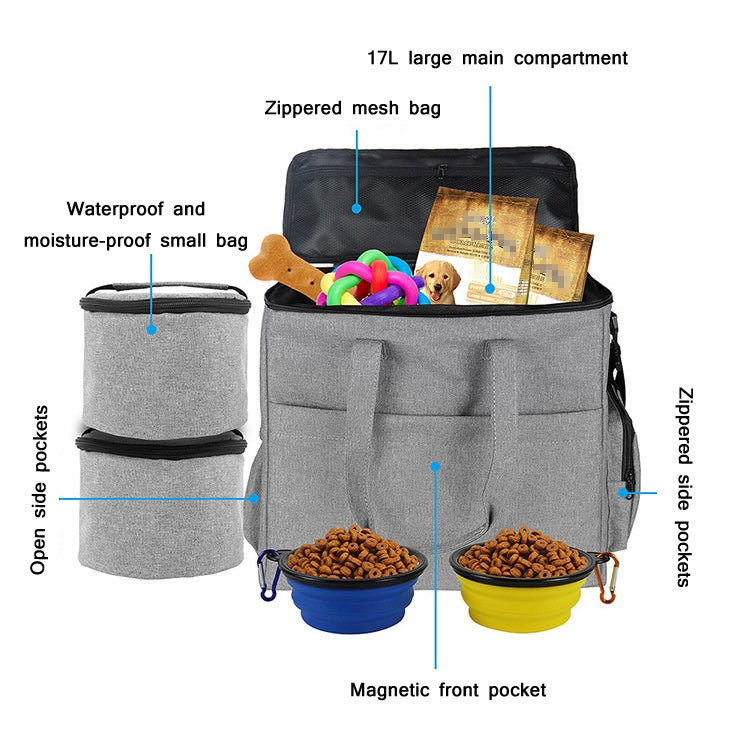 Travel Portable Carry Out Pet Supplies Storage Single-shoulder Bag Without Dog Bowl, Gray, Black