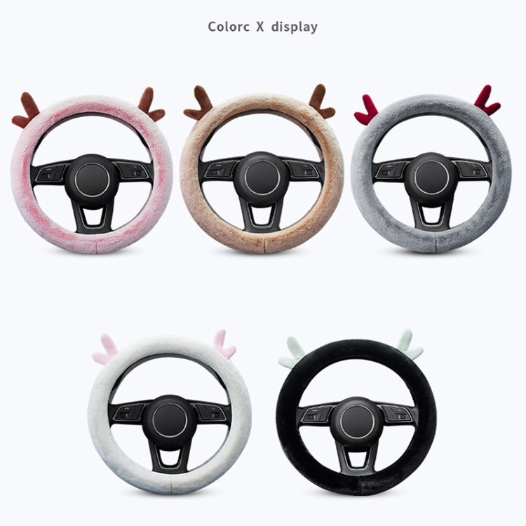 Antler Thick Plush Steering Wheel Cover, Style:, O Type (Pink), O Type (Gray), O Type (Black), O Type (Camel), O Type (White), D Type (Pink), D Type (Gray), D Type (Black), D Type (Camel), D Type (White)