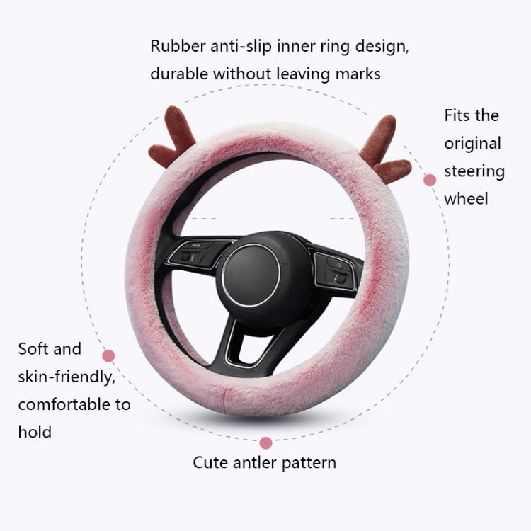 Antler Thick Plush Steering Wheel Cover, Style:, O Type (Pink), O Type (Gray), O Type (Black), O Type (Camel), O Type (White), D Type (Pink), D Type (Gray), D Type (Black), D Type (Camel), D Type (White)