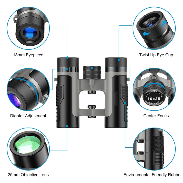 APEXEL 10 x 25 Binoculars  BAK4 Prism Zoom Telescope for Bird-watching Hunting Hiking, APL-RB10X25