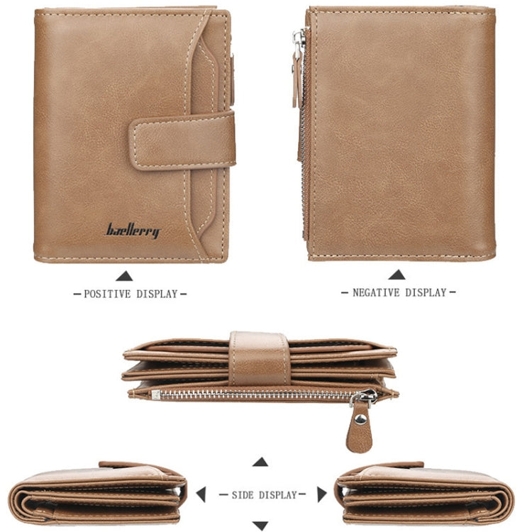 Baellerry D3218 Men Short Multi-Card Slot Zipper Wallet Large Capacity Card Holder, Khaki, Black, Brown