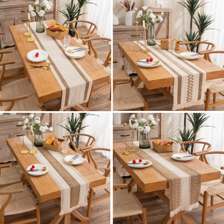 Cotton and Linen Woven Colorblock Tassel Striped Rhombus Table Runner, 30x120cm, 30x140cm, 30x160cm, 30x180cm, 30x200cm, 30x220cm, 30x240cm, 30x275cm, 30x300cm, 30x50cm