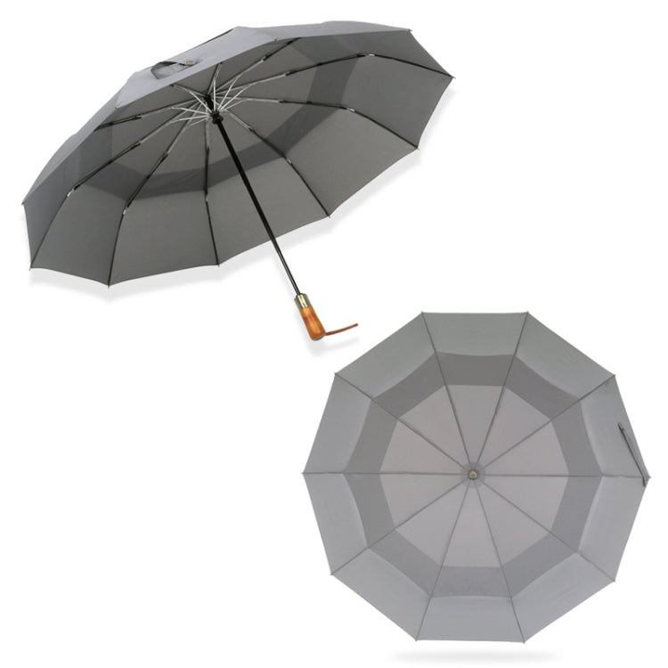 PARACHASE Ten-bone Double-layer Large Windproof Business Automatic Folding Umbrella, Grey, Black, Navy, Khaki