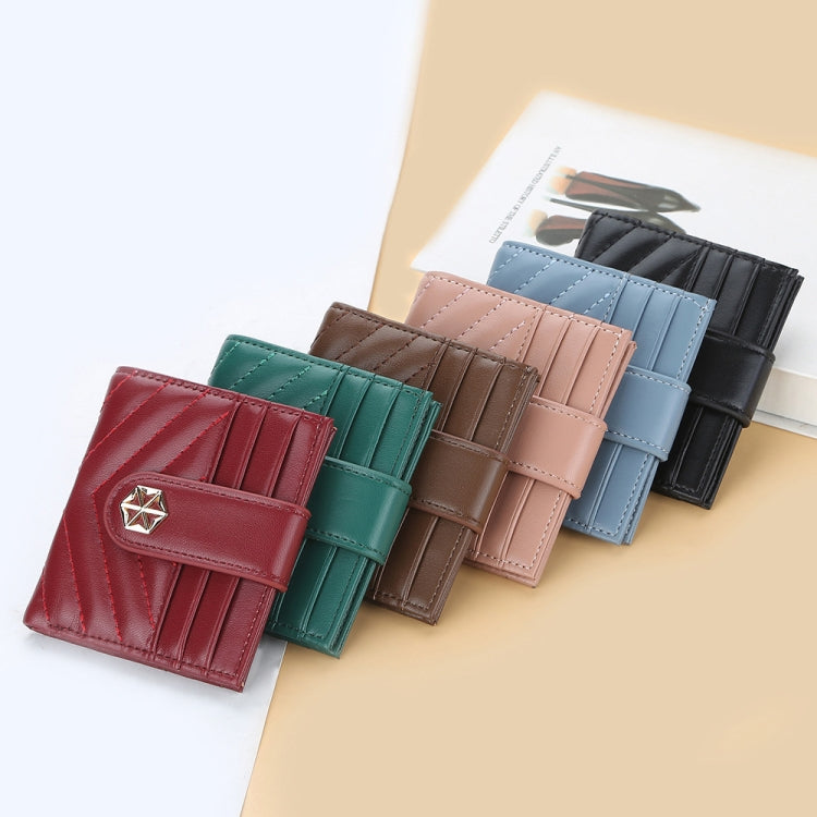 BOISEEN  Ladies Card Holder Embossed Multi-Card Slot Buckle Bank Card Holder Small Wallet, Green, Blue, Black, Pink, Maroon, Dark Red
