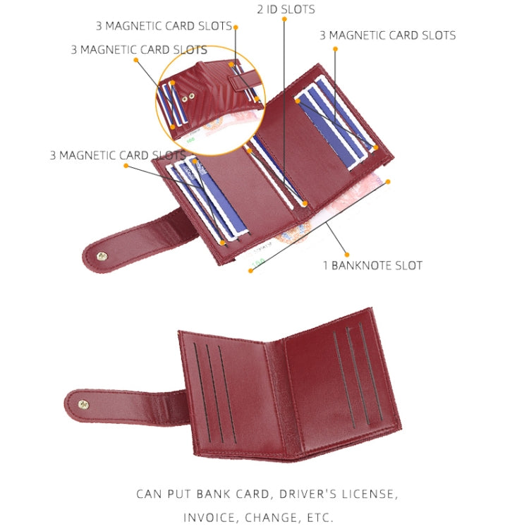 BOISEEN  Ladies Card Holder Embossed Multi-Card Slot Buckle Bank Card Holder Small Wallet, Green, Blue, Black, Pink, Maroon, Dark Red