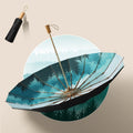 3-fold 16-bone Hand Open Umbrella Retro Wood Handle Black Glue Sunshade Umbrella, Spring Tree, Prune Tree, Jiangnan, Sunset Mountain, Chrysanthemum