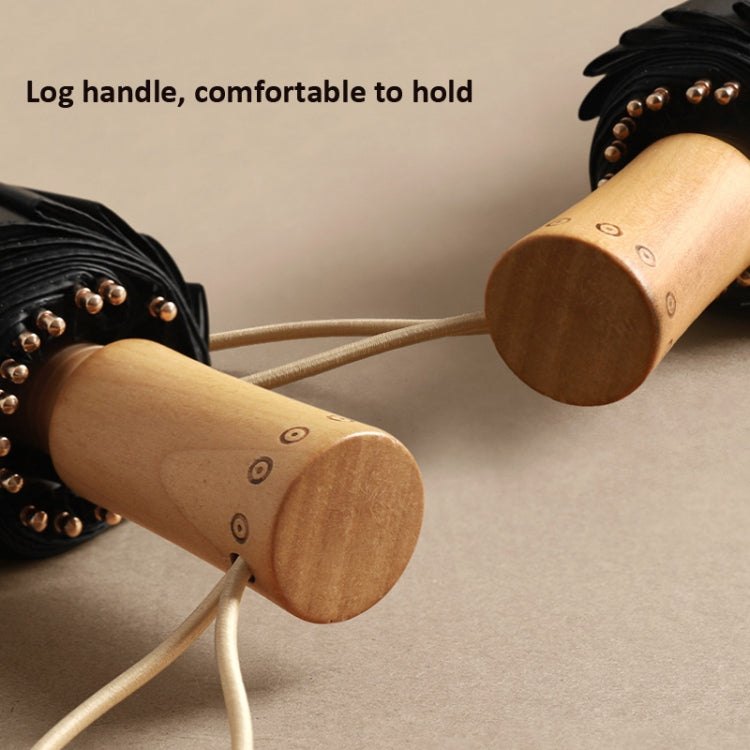 3-fold 16-bone Hand Open Umbrella Retro Wood Handle Black Glue Sunshade Umbrella, Spring Tree, Prune Tree, Jiangnan, Sunset Mountain, Chrysanthemum