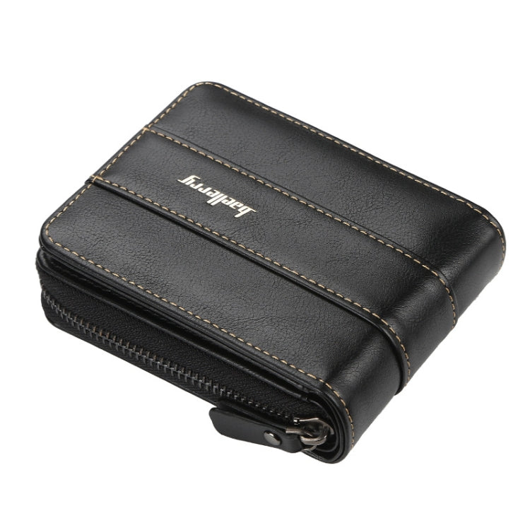 Baellerry Men Short Wallet Buckle Multi-card Coin Purse Tri-fold Zip Wallet, Black, Light-coffee, Dark Coffee