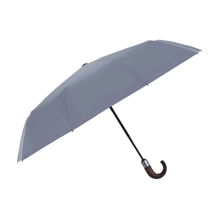 PARACHASE Solid Wood Bending Handle 10 Bone Three Fold Automatic Umbrella, Grey, Black, Navy